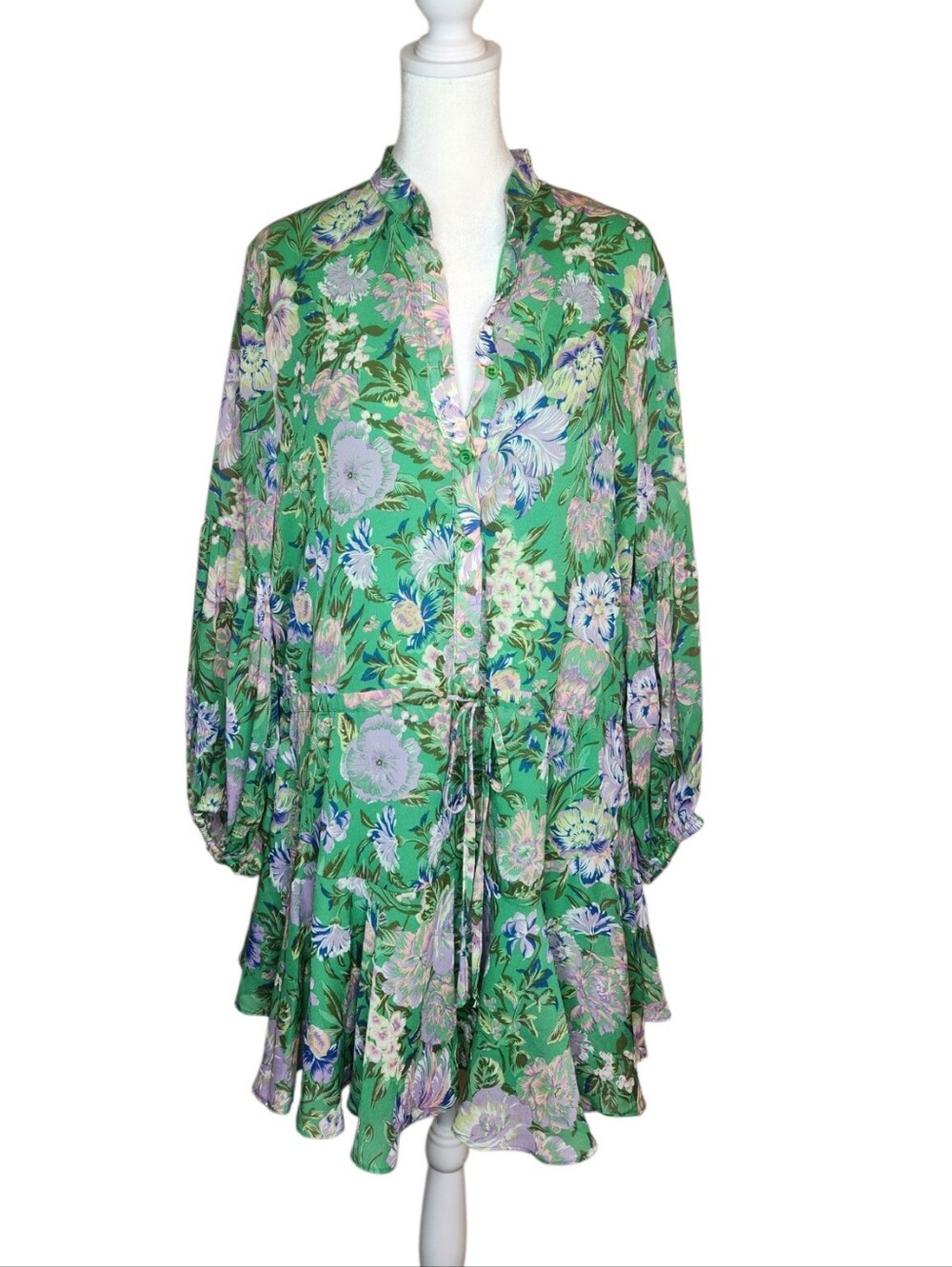 NWOT Vici Green Floral Chiffon Tie Waist Dress Size Large